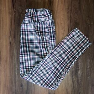 SHEIN Plaid Ankle Pants - Black, White, Pink